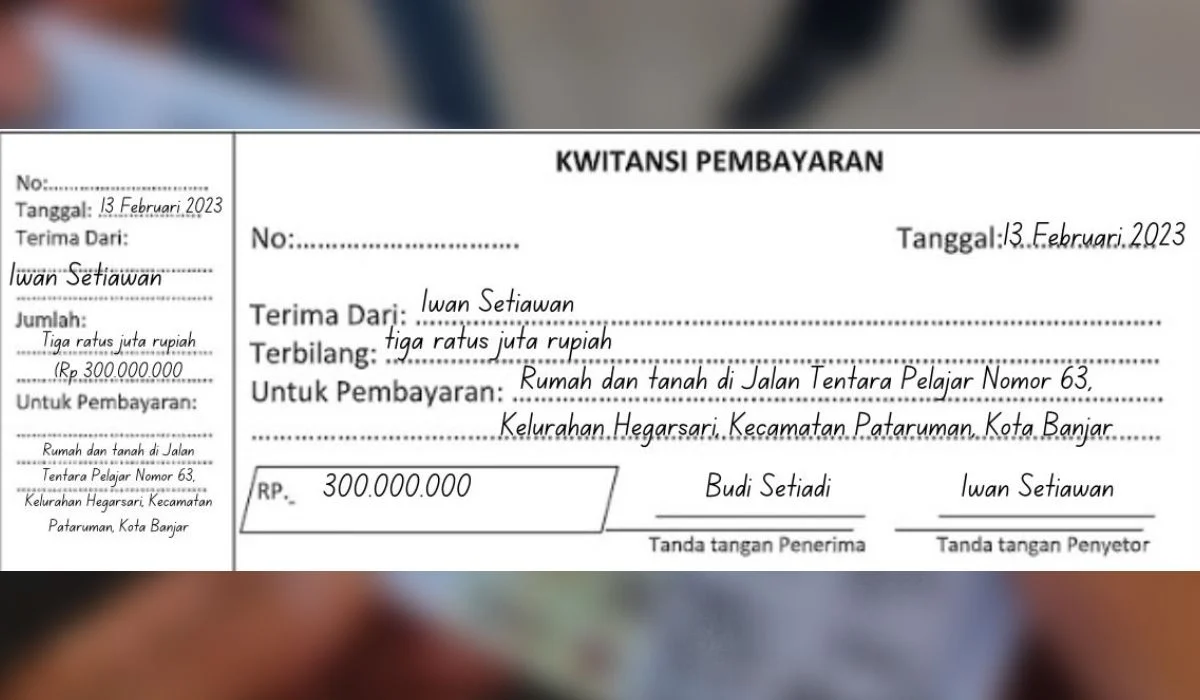 Contoh kwitansi DP Jual Beli Rumah