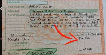 Contoh kwitansi Pelunasan Pembelian Tanah