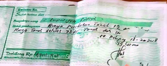 Contoh kwitansi Perubahan Biaya Tanah