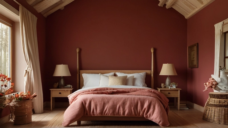 Warna Cat Kamar Beige dan Burgundy