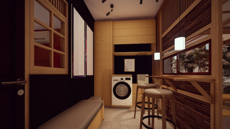 Desain Tempat Cuci Baju dan Jemuran Sederhana Gaya Japandi