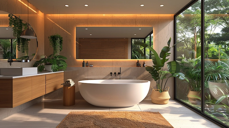 Kamar Mandi Minimalis dengan Bathtub Freestanding