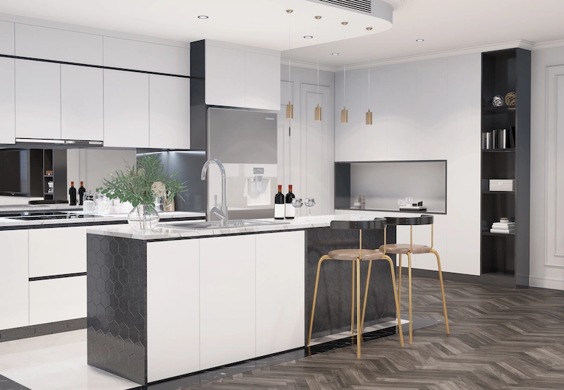 Kitchen Set Minimalis dengan Warna Monokrom