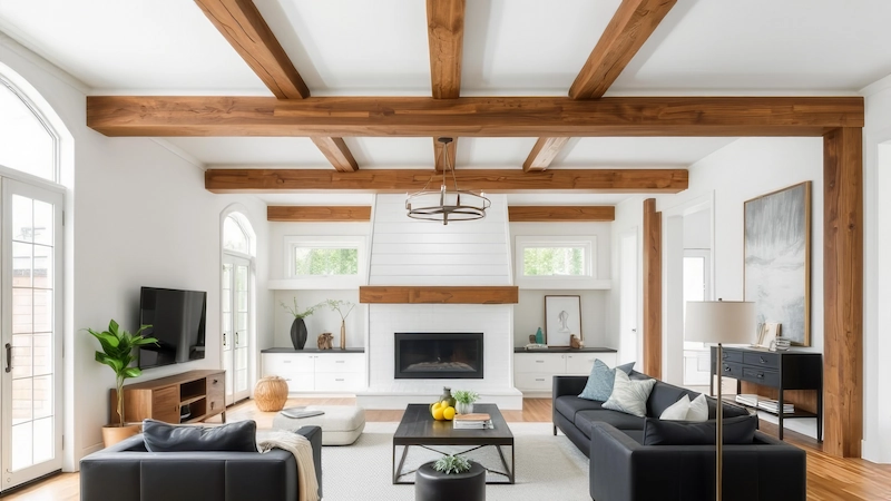 Plafon dengan Balok Kayu