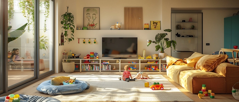 Ruang TV dengan Penuh Warna