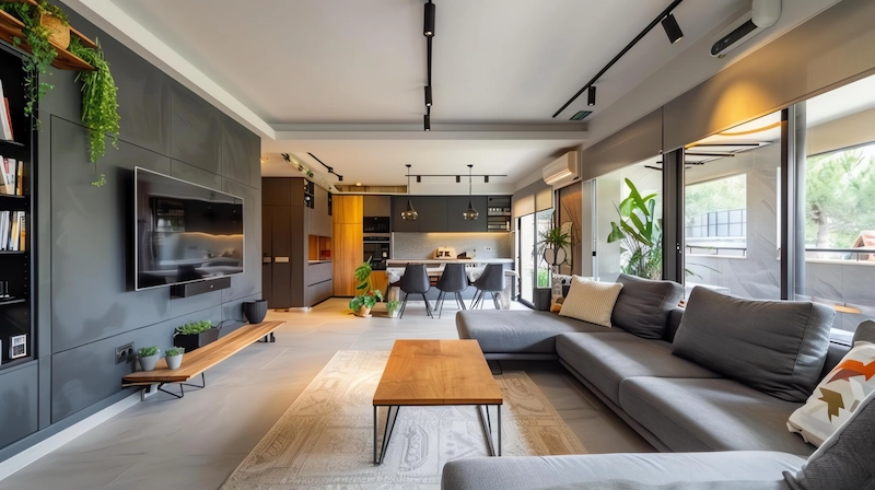 Desain Ruang TV Modern Minimalis Bertema Monokrom