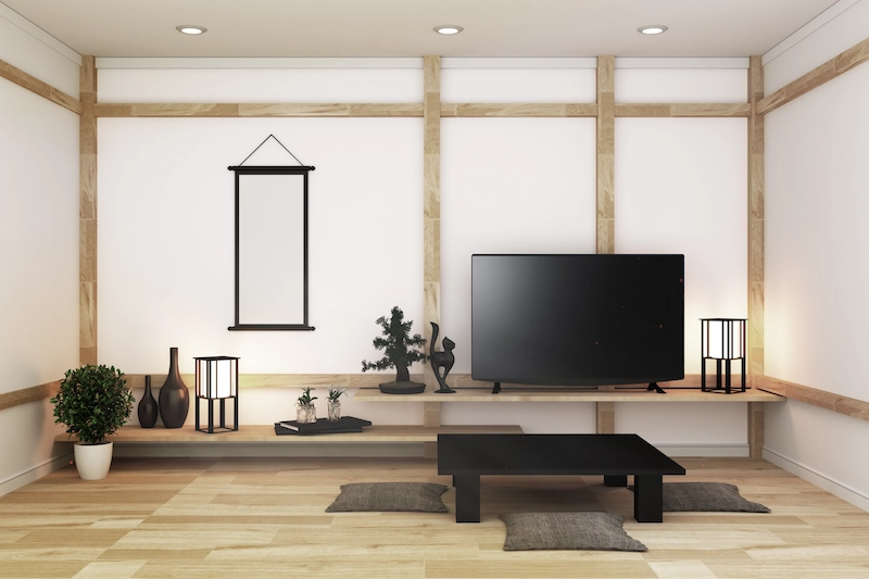 Desain Ruang TV Modern Ala Japandi
